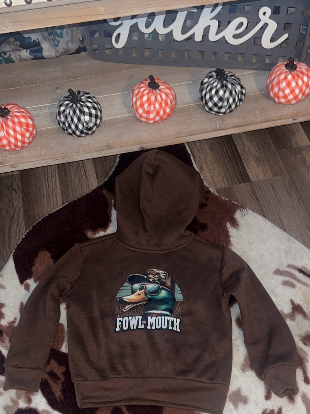 Kids Fowl-Mouth Graphic Hoodie in Brown - Unbranded